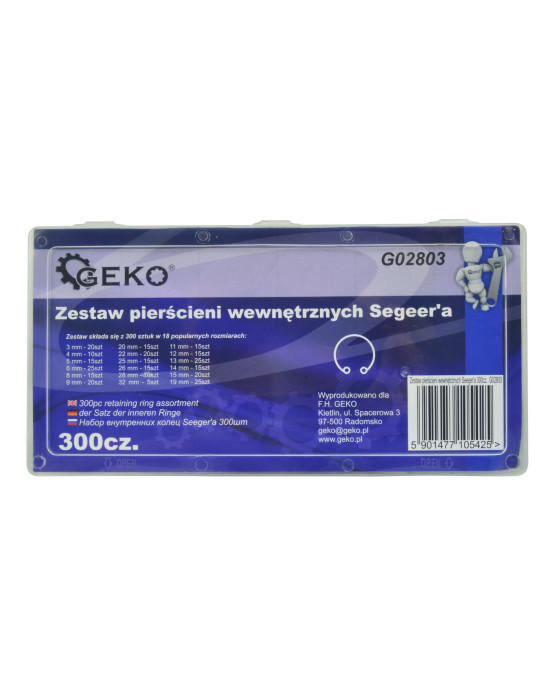 Geko belső seeger gyűrű készlet 300db-os G02803