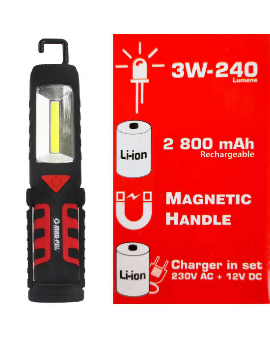 Mar-pol akkumulátoros LED lámpa munkalámpa szerelőlámpa zseblámpa 3W 2800mAh LI-ION M82730