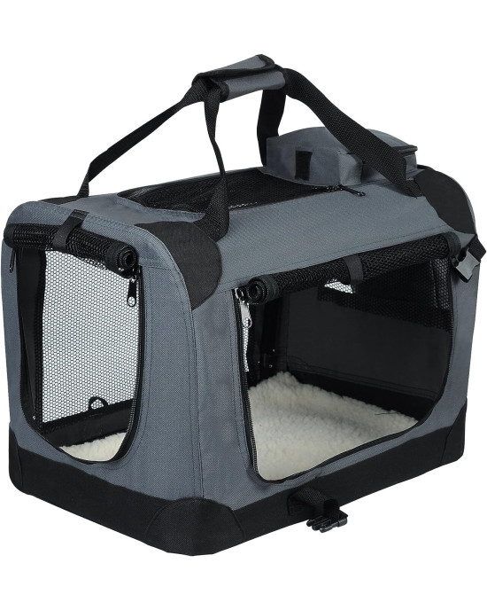 EUGAD kutyabox összecsukható kutyaszállító szürke XL (81,3x58,4x58,4cm) 0124HT