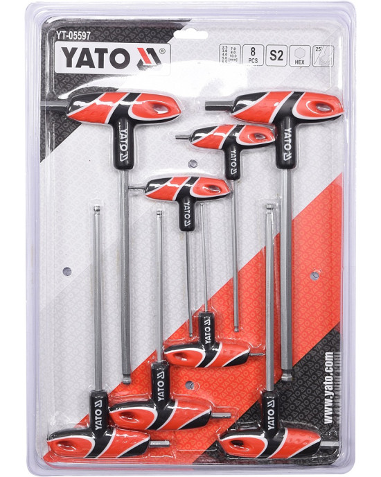 YATO imbusz T-kulcs készlet,8db-os, gömbfejű 2,5-10 mm.